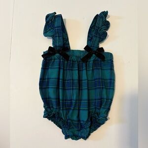 Cat & Jack Blue and Green Plaid Baby Romper Black Bow 18Months